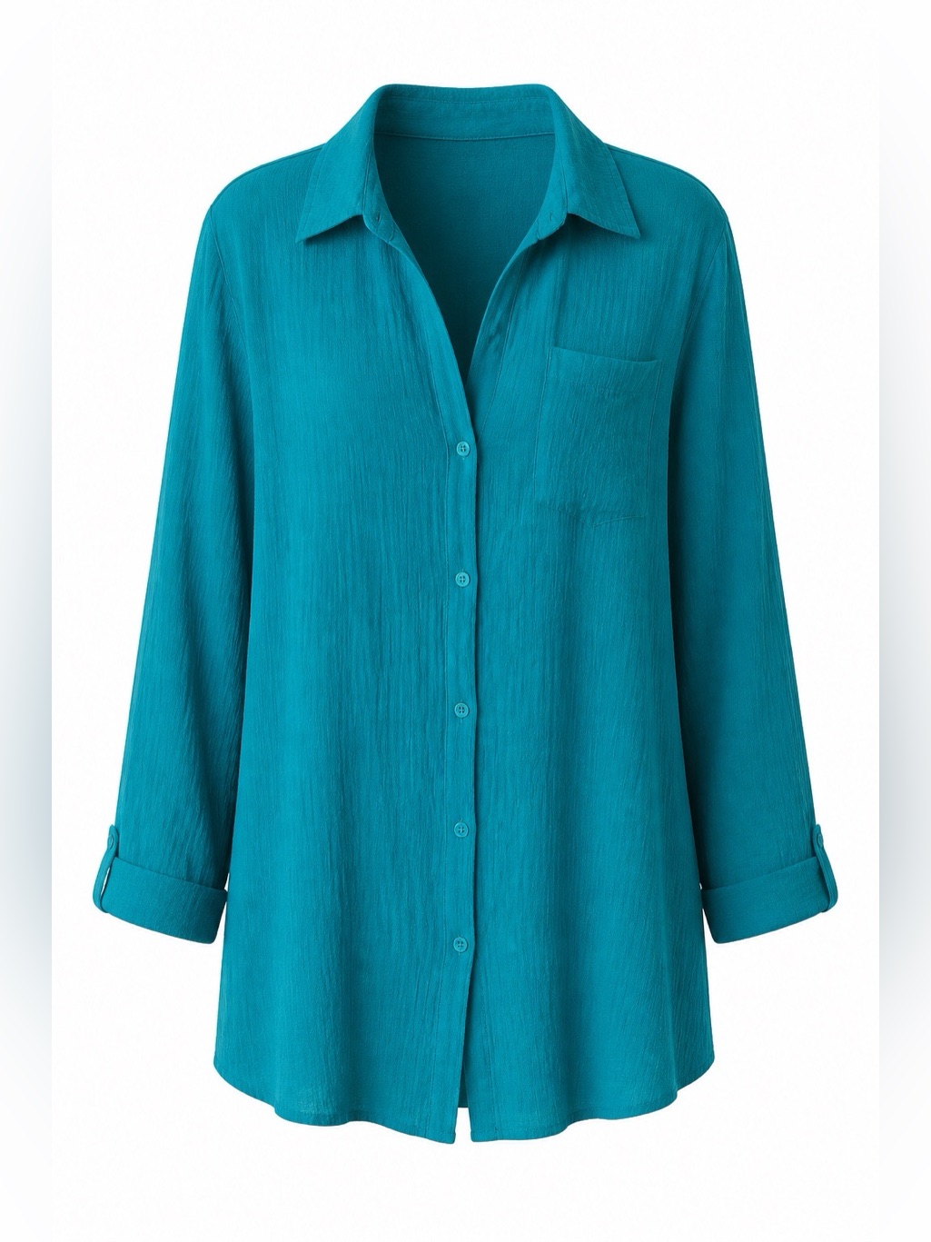 Relaxed Button-Front Women's Beach Cover- Up Teal
